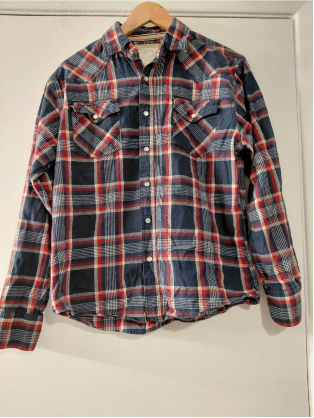 Men's Ditch Plains Pearl Snap Button Up Shirt Plaid Large Western
